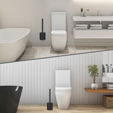 HOMEASY Silicone Toilet Brush Black - Stainless Steel Toilet Brush with Stainless Steel Holder, Flexible Silicone WC Brush Set, Toilet Brush with Holder, Wall Mount (No Drilling) & Stand for Bathroom