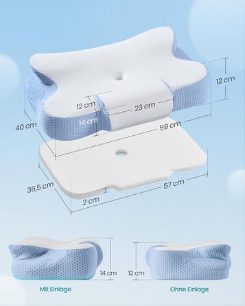 Подушка SONGMICS ергономічна з Memory Foam, регульована висота, для сну на боці, спині та животі, колір: блакитно-білий (TBP051GZ02)