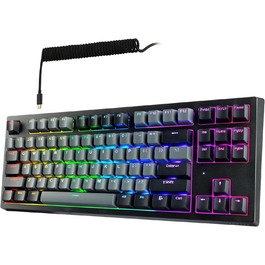TECWARE Phantom+ 87-клавішна RGB-механічна клавіатура (Чорна) з перемикачами Wraith Red (лінійні, 45 г) – підключення по кабелю, індивідуальне налаштування кольору та підсвічування для кожної клавіші
