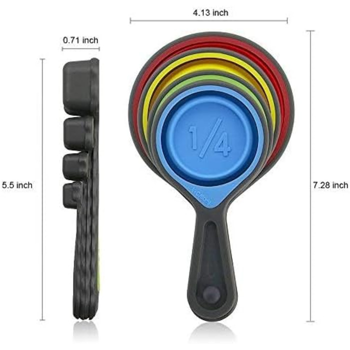 leepiya Measuring Cup and Spoon Set, Folding Measuring Cups, 8-Piece Measuring Tool, Engraved Metric / US Markings for Liquid and Dry Measurement, Space-Saving, BPA-Free Silicone