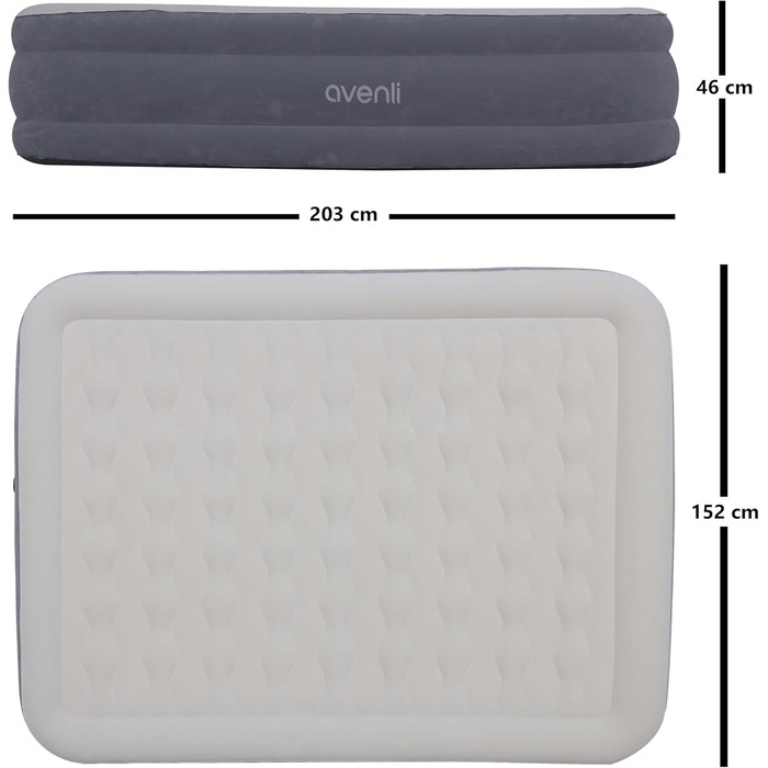 Надувний матрац-ліжко AVENLI самонадувний для 1 особи з інтегрованим насосом, висока ліжкомісце, флаокована поверхня для кемпінгу та дому (203x152x46 см)