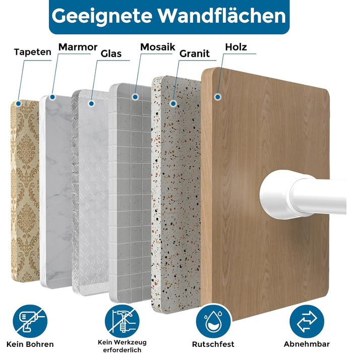 Штанга для карнизів AIZESI без свердління, 70-130 см, телескопічна, біла (діаметр 22 мм)