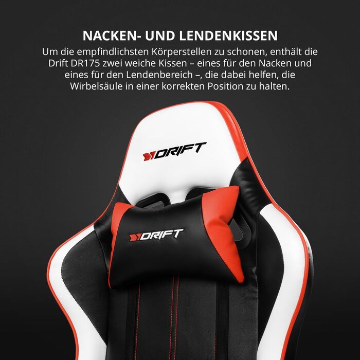 Геймерське крісло Drift Gaming DR175PINK: професійне, чорно-рожеве, екошкіра, регульовані підлокітники, газліфт 4 класу