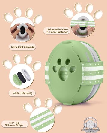 Навушники для захисту від шуму для малюків 0-36 місяців, високоякісні дитячі навушники з регульованим антиковзким обручем, ідеальні для повсякденного використання, сну та подорожей (зелені)