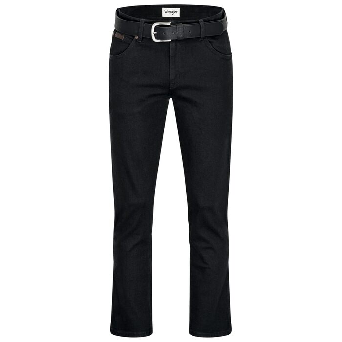 Джинси чоловічі Wrangler Texas Regular Fit Authentic Straight, еластичні, чорного кольору (42W/34L) + ремінь чорний