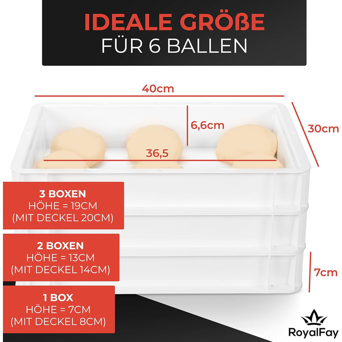 Pizza Ball Box Proofing Box for Pizza Dough Sourdough Yeast Dough Food Grade 30x40x8 cm (1 Box with 1 Lid) white