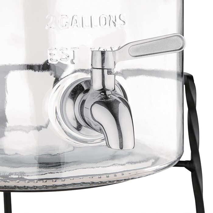 Olympia Nantucket Style Drink Dispenser with Wire Stand - Lockable Lids, Retro Stainless Steel Tap Glass Dispenser - 155(H)x200(W)x150(D)mm