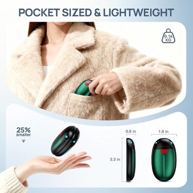 Електричні грілки для рук, набір 2 шт. USB, 20 годин тепла, 3 температурні режими, для спорту та Raynaud's, зелені