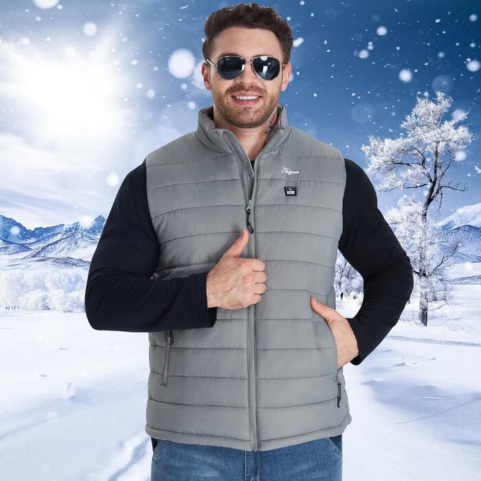 Електрична грійна жилетка для чоловіків Telguua з powerbank 12000mAh, 3 температурні режими, 4 зони обігріву, USB, для катання на лижах та роботи на вулиці (Сірий)