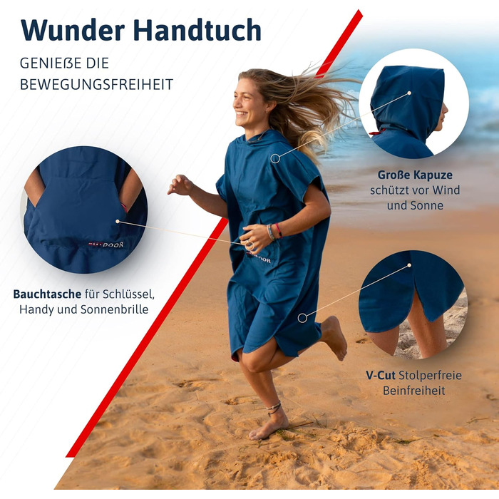 AUTDOOR® Microfiber Bathrobe for Women & Men - sustainably made from 100% recycled PET bottles - towel as a changing assistant for beach and water sports - quick-drying & compact (Blue, Medium)