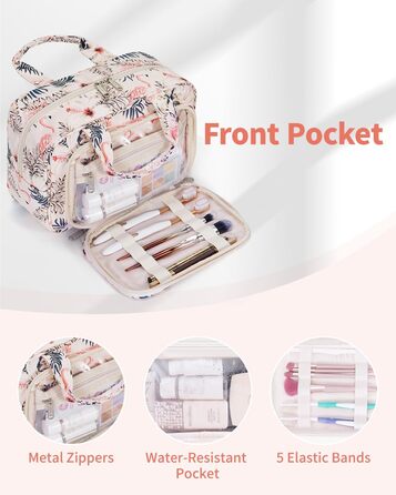 Велика косметичка для жінок Kulturtasche Damen Gross, дорожня косметичка, сумочка для макіяжу, валізка для туалетних речей (Бежевий фламінго)