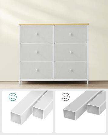 SONGMICS Chest of Drawers, Cabinet, 6 Fabric Drawers, Metal Frame, Storage Cabinet, for Children's Room, Bedroom, Hallway, Cream White-Oak Finish LTS323W57