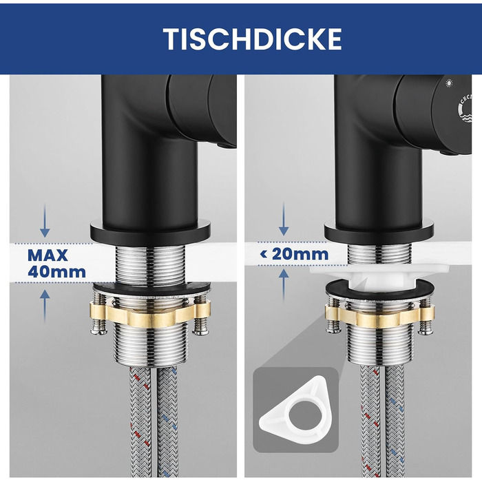 Змішувач кухонний CECIPA SOFETIY SERIE (Чорний) з гнучким виливом 360°, для високого тиску, з 2 режимами струменя, з нержавіючої сталі, для раковини