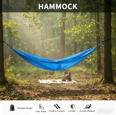 Гамак туристичний Camping з ременями для дерев - для походів, кемпінгу, відпочинку (подвійний, синій)