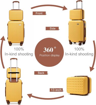 Чемодан-валіза KONO з жорсткою оболонкою, 76x50x31 см, білий (жовтий, косметичка)