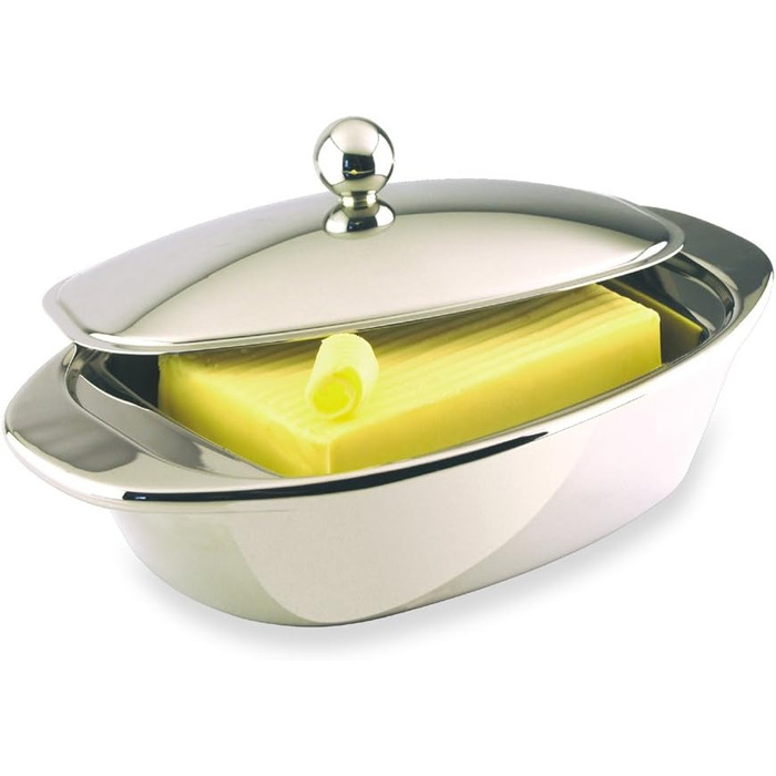 Grunwerg BD-001DW Double-Walled Butter Dish, Stainless Steel, Silver