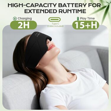 Маска для сну з Bluetooth навушниками Dolida 3D, повна блокада світла, чорна