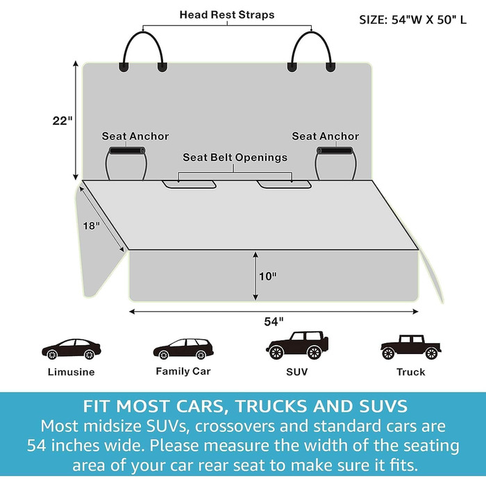 Захист сидіння для собак у машину: водовідштовхувальний чохол на заднє сидіння, захист для дітей, ковдра для собак, підходить для авто, фургонів та SUV