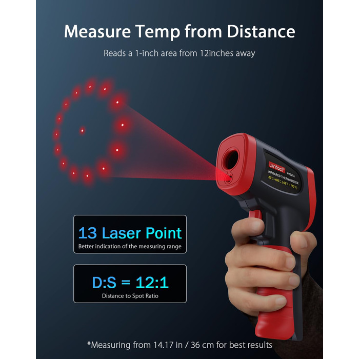Інфрачервоний термометр Wintact WT327A: вимірювання температури безконтактно до 400°C для кухні, піци, холодильника, промисловості (не для людей)