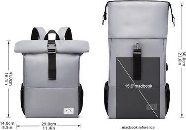 Водонепроникний рюкзак YTL Rolltop з відділенням для ноутбука 17 дюймів (сірий)