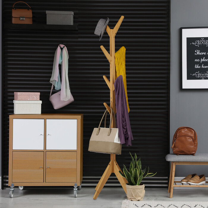 Relaxdays Bamboo Clothes Rack, Tree Shape