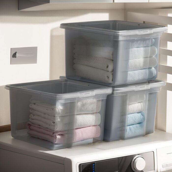 Iris Ohyama Versatile Storage Boxes, 30L, Set of 6, Gray, Easy-Closing Lid, Stackable, Plastic, For Closet, Shelves, Organization, Clothing, Bedding, Garage, USB-M