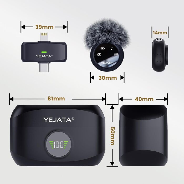 Мікрофон 2-в-1 для iPhone та Android з шумозаглушенням, кейс на 40 годин, магнітна застібка та кріплення для інтерв'ю, жовтий, 25 метрів