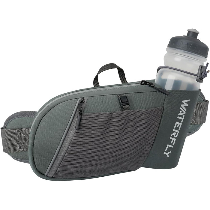 WATERFLY Поясна сумка на пояс для чоловіків та жінок з тримачем для пляшки: спортивна, стильна, для бігу, прогулянок, з собакою, подорожей, велосипеда (сіра)