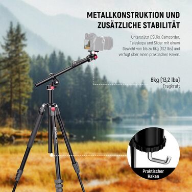 Штатив для камери NEEWER з моноподом, 72 дюйми, алюміній, міцна конструкція для DSLR, екшн-камер, відеокамер, кульковий голковий вушко 360°, платформа Arca-Swiss, максимальне навантаження 15 кг, серветка для очищення