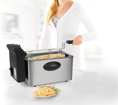Princess Fritteuse – 2000 Watt, 4 Liter capacity, 800 g filling quantity, 4 people, thermostat, Cold Zone 182642, 01.182642.01.001, Silver