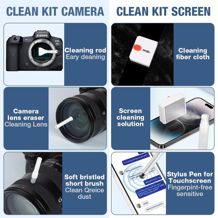 Набір для чищення техніки 20-в-1: клавіатура, навушники AirPods, монітори, камери (чорний)