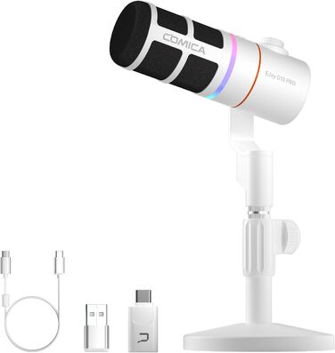 Мікрофон COMICA EJoy D10 Pro: динамічний, кардіоїдний, USB-C/XLR, RGB-підсвічування, моніторинг