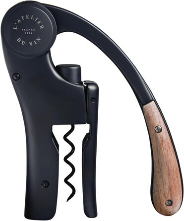 THE WINE WORKSHOP – Oeno Motion Wood & Black – Vertical Lever Corkscrew - Matte Metal and Solid Walnut Wood - Color Black
