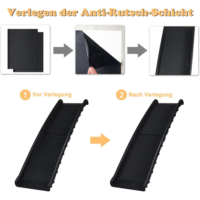 Рампа для собак UISEBRT, складана, для багажника авто, до 90 кг, 156 x 40 см, чорна