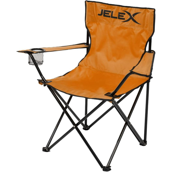 Кемпінговий стул JELEX Expedition зі спинкою, підлокітниками та тримачем для напоїв, простий механізм складання. Олив'яний, стійкий до бруду та води.