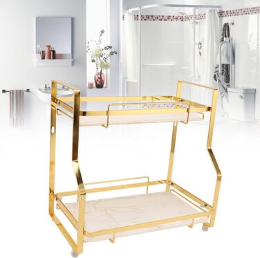 Wall-mounted bathroom shelf with 2 tiers, desk storage shelf for bedroom, kitchen, living room, bathroom, countertop, Nizer for enhanced Nizer and space-saving, gold