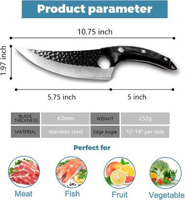 Вікінзький ніж Ausbeinmesser: ручна робота, повний хвостовик, японський кухонний ніж для м'яса з піхвою з шкіри. Карбонова сталь, для кухні, відпочинку на природі, BBQ, кемпінгу. Чудовий подарунок!