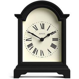 JONES CLOCKS® Bistro Table Clock | Classic Arch Design | White | Timeless Style for Desk, Table, Shelf, or Nightstand (Black)
