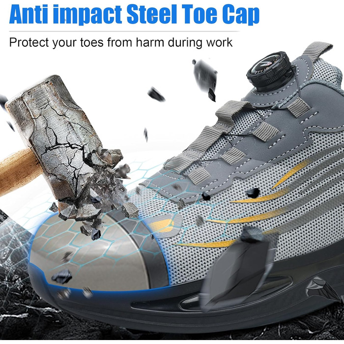 Робочі черевики з металевим носком для чоловіків та жінок, сірі, розмір 43 EU, дихаючі, з поворотним затвором, захисне взуття