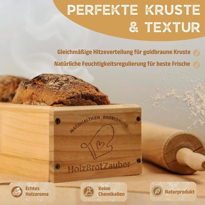 HOLZBROTZAUBER 30cm Loaf Tin made of Beechwood - Bake your own bread Loaf Tin - integrated separator - wooden loaf tin for any bread - Beechwood baking box - bread baking frame for 1.5kg of bread