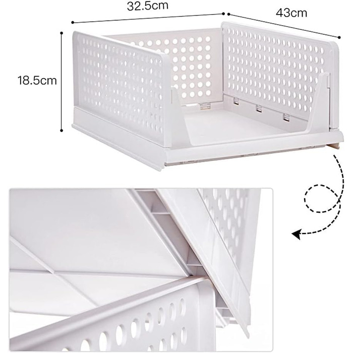 RAIN QUEEN 3-Piece Foldable and Stackable Closet Storage Boxes for Bedroom Clothes Storage Plastic Organizer Drawer (white)