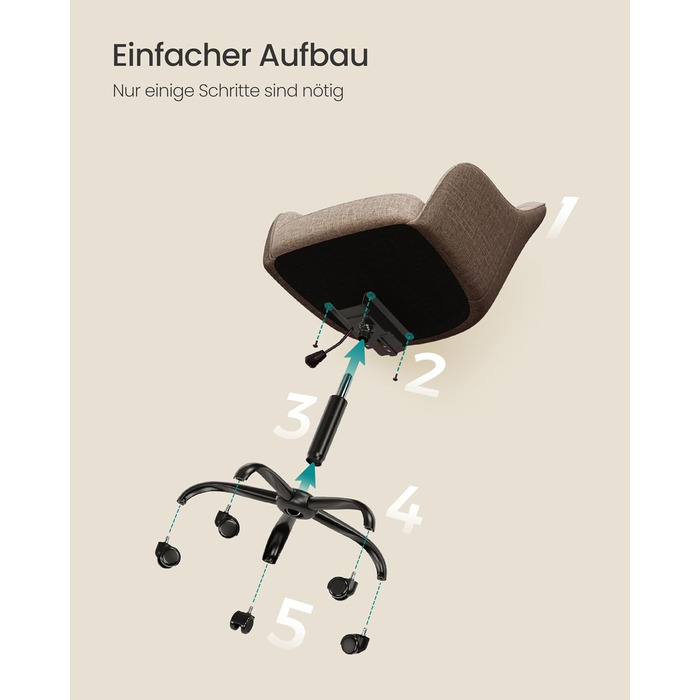 Крісло SONGMICS для офісу, обертове, регульоване по висоті, до 110 кг, дихаючий матеріал, для робочого кабінету/спальні, коричневе, OBG019K01