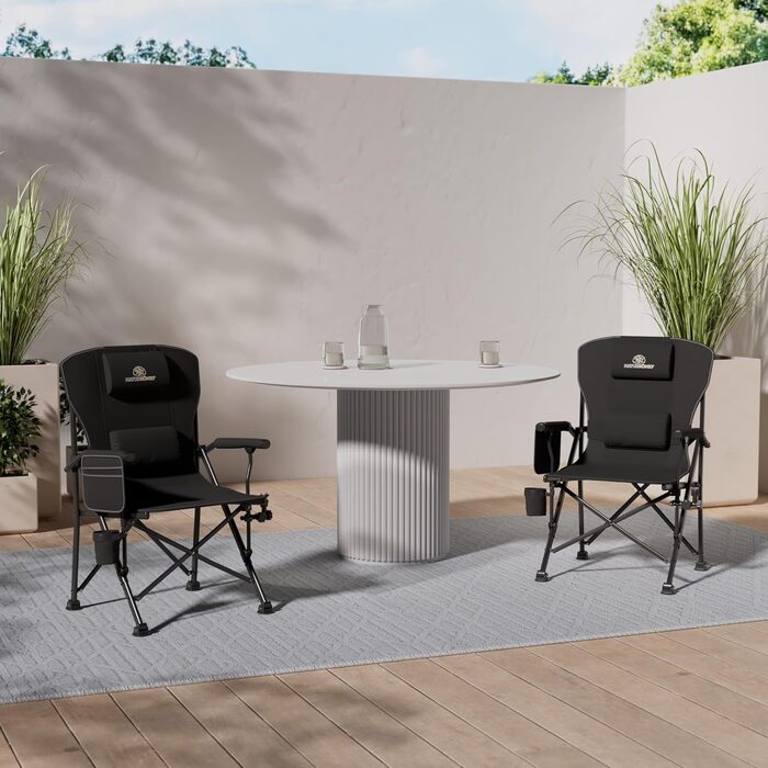 Крісло кемпінгове складане посилене до 160 кг з подушкою, підсклянником та сумкою для зберігання - для риболовлі, пляжу, відпочинку на природі (Чорне)