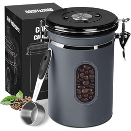 Контейнер для кави Rocky & Chao з нержавіючої сталі 1.8L, герметичний, з вікном, для кавових зерен, чаю, горіхів, какао