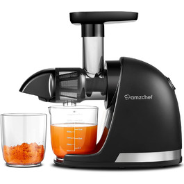 AMZCHEF Juicer for Vegetables and Fruits - Test Winner - Slow Juicer with Reverse-Masticating Function - Gentle Crushing Without Filtering - Electric Juice Press with Brush and 2 Cups - Matte Black