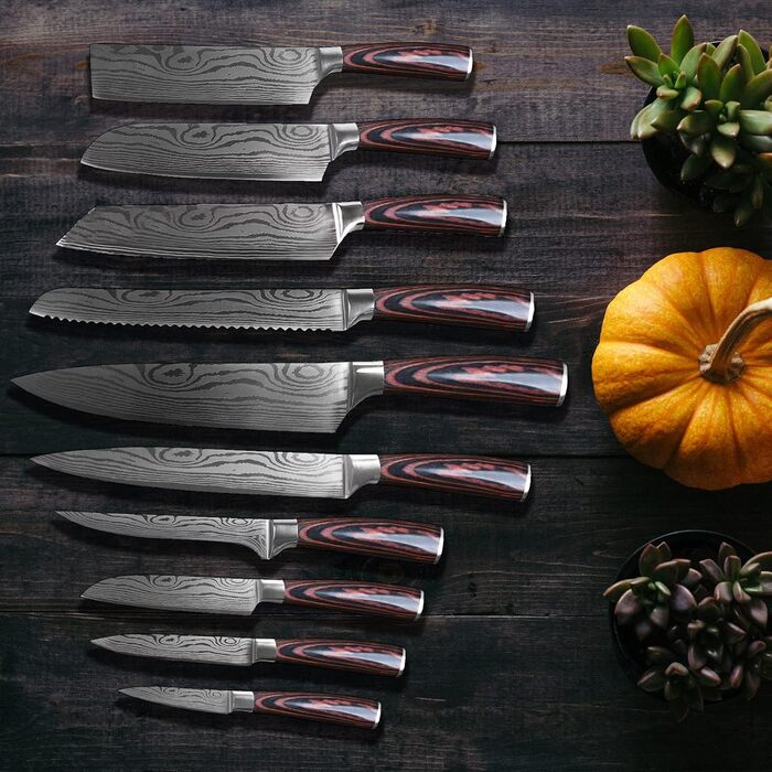 Набір кухонних ножів Gustrug 8 предметів з нержавіючої сталі, гострі ножі з ергономічною ручкою, подарункова коробка, для дому та ресторану