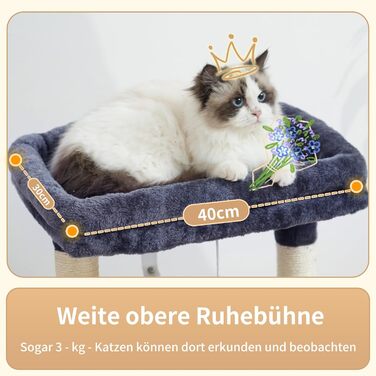 Кігтеточка для котів Heybly Kratzbaum HCT008SW сірого кольору з великим м'яким кошиком та місцем для сну