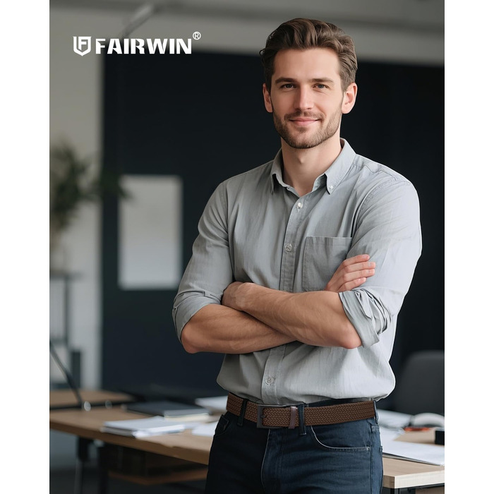 Еластичний плетений ремінь Fairwin для чоловіків та жінок, тканинний розтяжний пояс (Темно-коричневий, 2XL: талія 117–127 см, довжина 135 см)