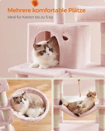 Feandrea Багатоярусний котячий комплекс з когтеточками, 168 см, рожевий, PCT165G01