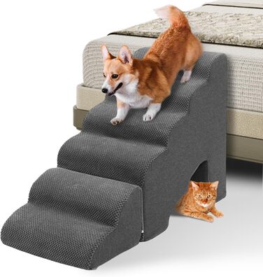 Східці для собак A.FATI 60 см: 6 ступенів, для ліжка, Boxspring, неслизькі, для маленьких/поранених собак та котів, темно-сірий